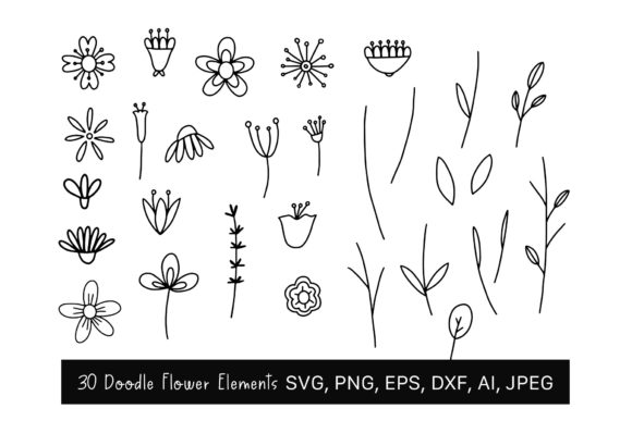 30 Flowers SVG: Doodle Floral Graphics & Illustrations