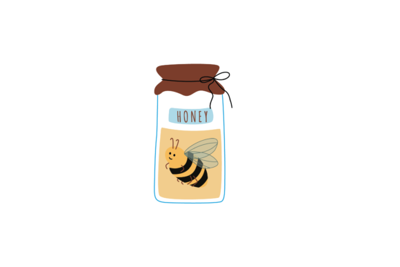 Bee Animals Honey in Jar Floral Graphics