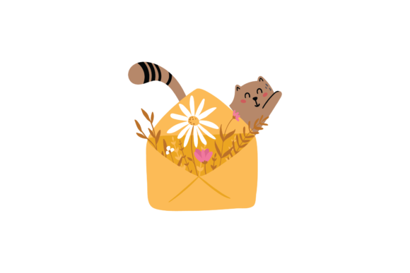 Cat Hiding Behind Envelope Floral Graphics