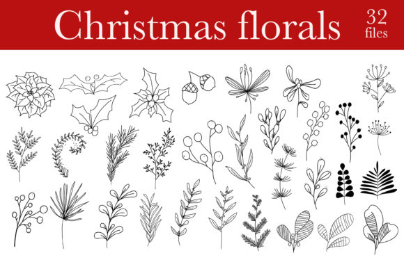 Christmas Botanical Doodles: Graphics & Illustrations