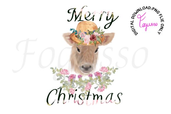 Christmas Cow Floral Sublimation Graphics for Local Branding