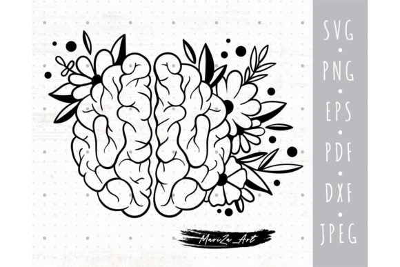 Floral Brain Mental Health Concept SVG Graphics