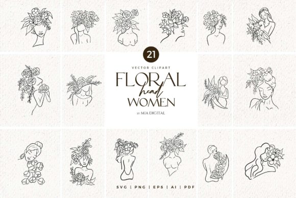 Floral Head Women Illustration for Local Business Branding