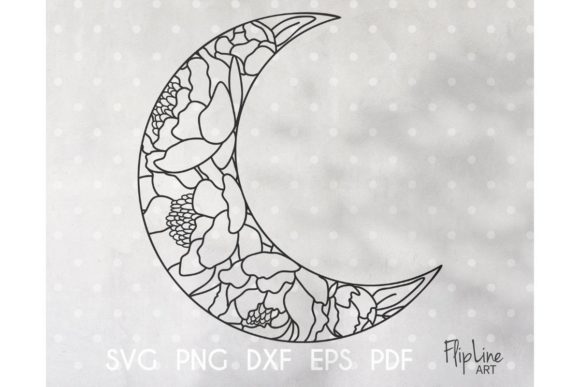Floral Line Drawing Moon Graphics for Crafting
