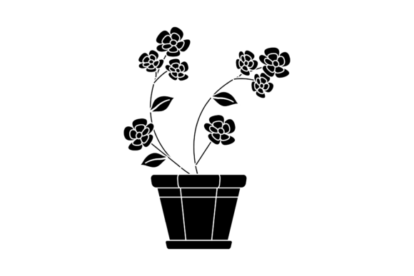 Flower Pot Floral Black Color Graphics