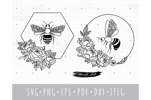 Honey BEE and Floral Peony Frame SVG Set for Branding