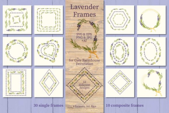 Lavender Frames. Floral Wreath Graphics and Illustrations