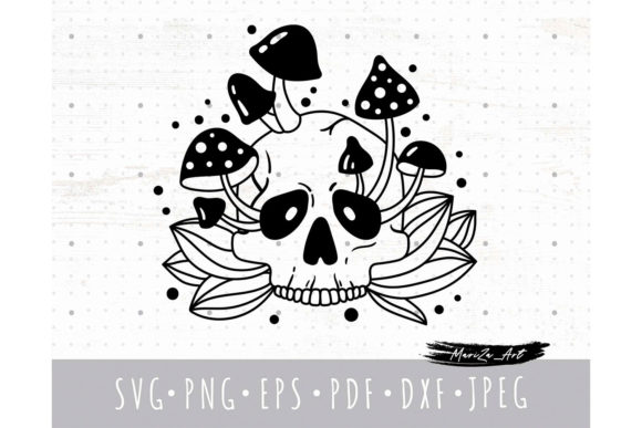 Mystic Floral Skull and Mushrooms Graphics