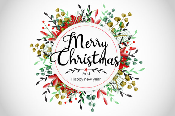 Watercolor Floral Christmas Wreath Frame Graphics & Illustrations